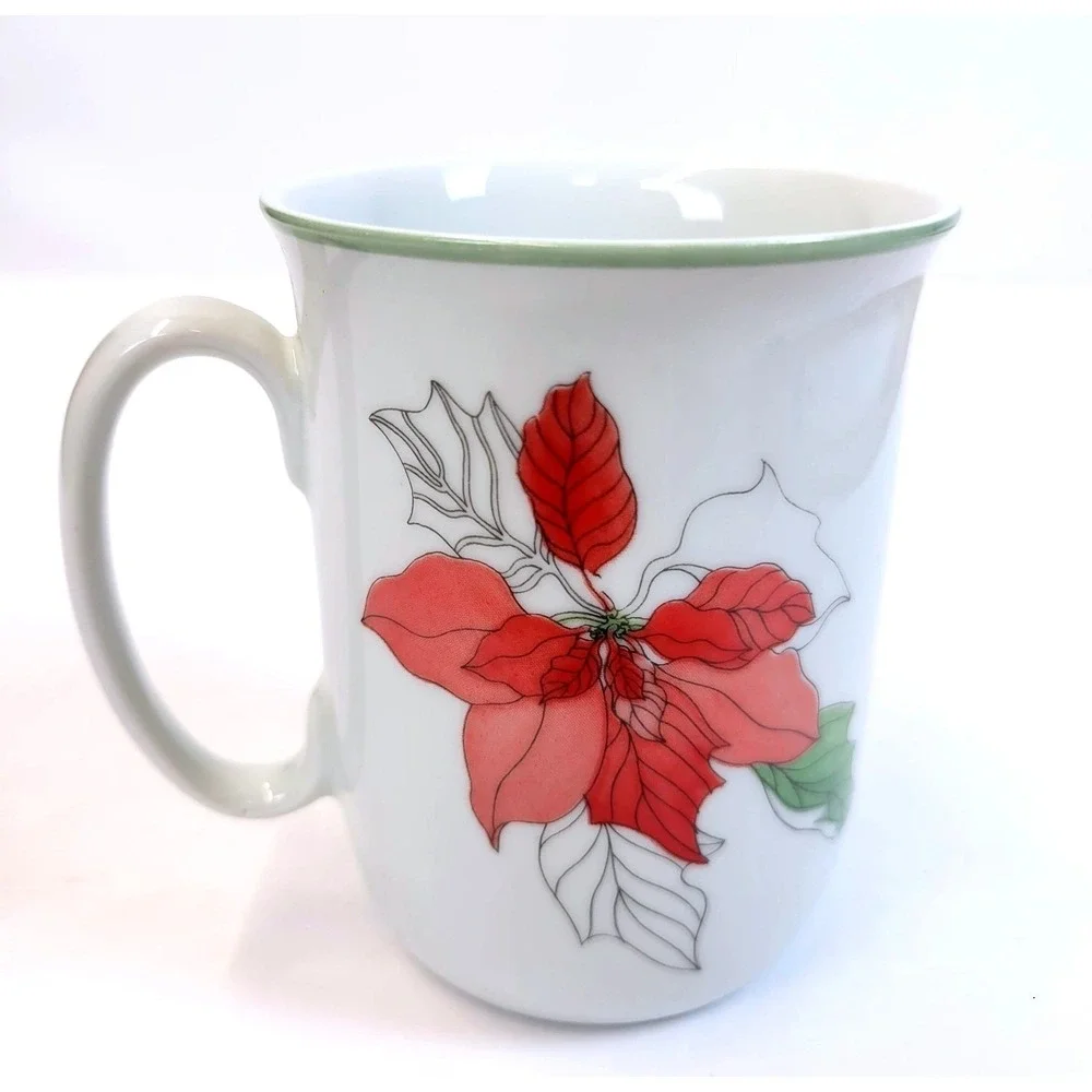 Vintage 1982 Block Spal Poinsettia Beer Mug Christmas Porcelain White Portugal
